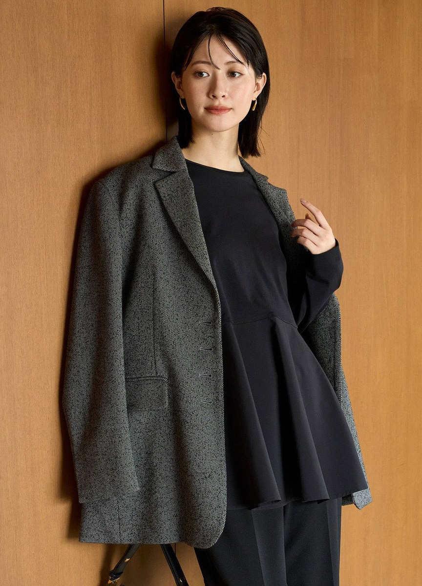 環紋紗粗花呢外套